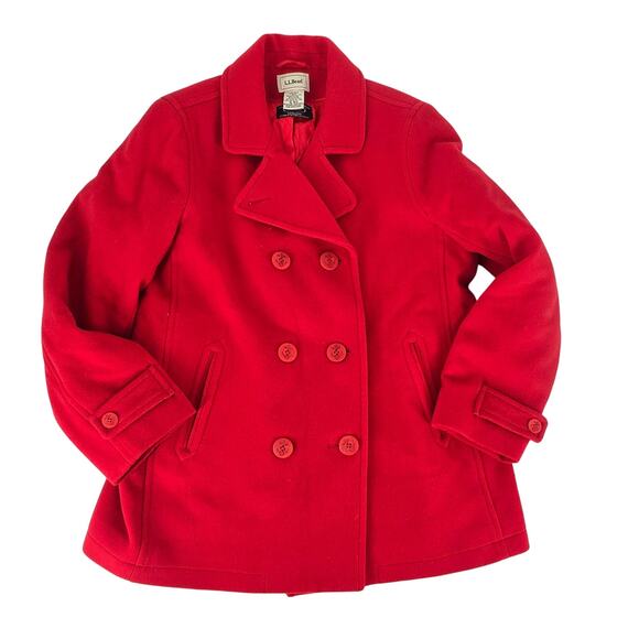 LL Bean Peacoat Women's 16 Ruby Red Bellandi Soft Italian Wool Preppy Academia - Picture 1 of 6